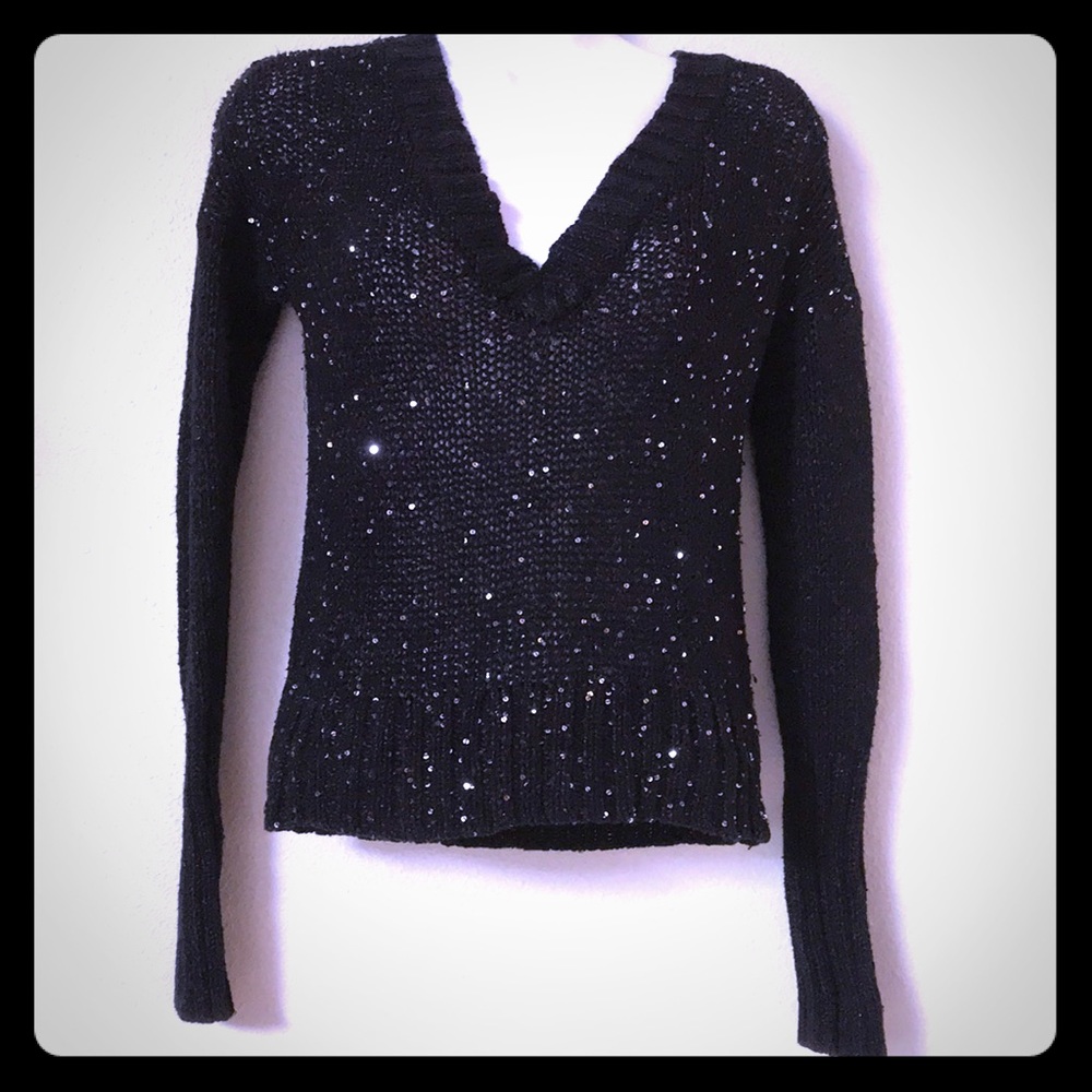 MUDD Black Sequined Crop Sweater